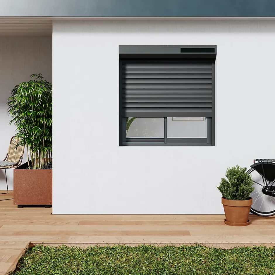 Volet roulant solaire aluminium anthracite - ouverture motorisée - - l.120 x H.135 cm-Fortia