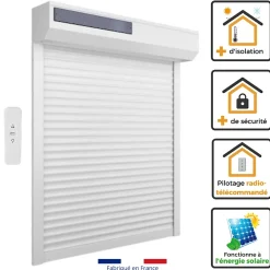 Volet-Moustiquaire Volet roulant solaire alu H 150 cm x L 150 cm blanc