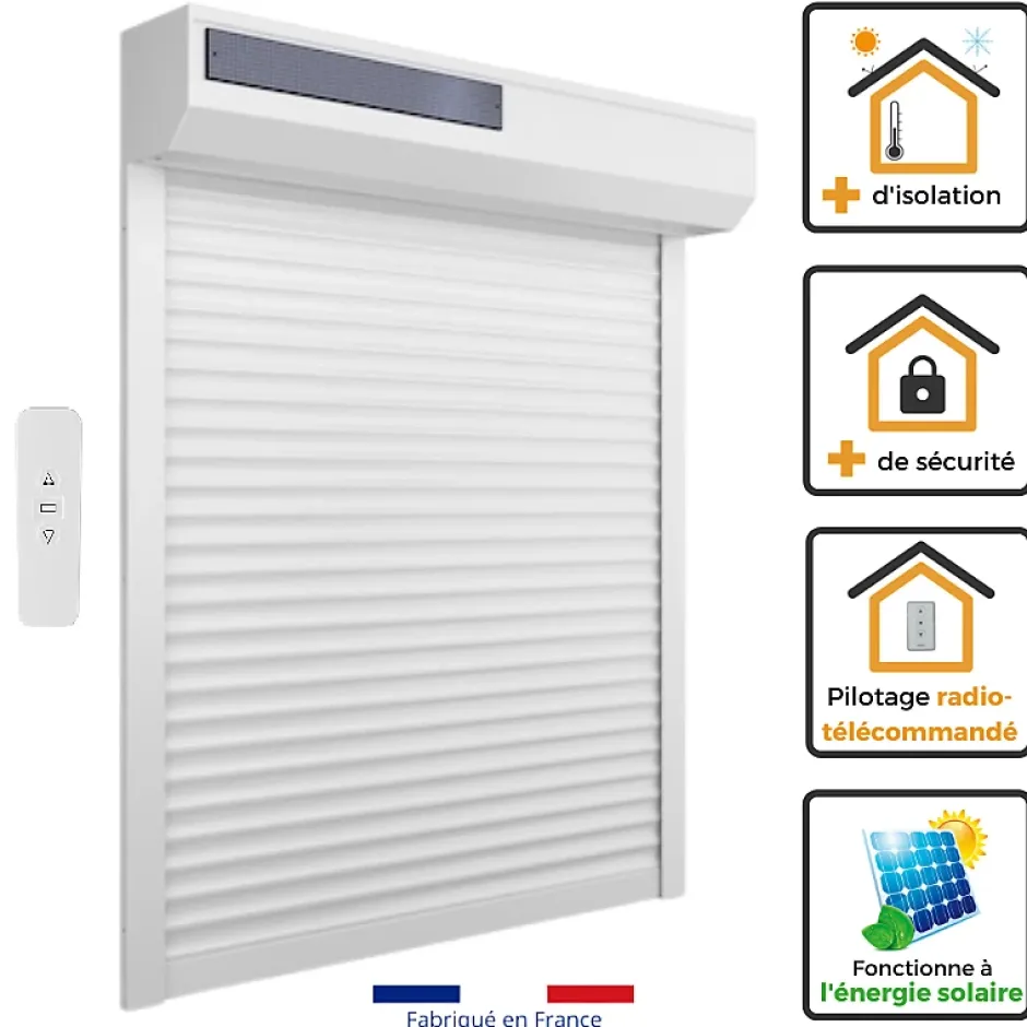Volet-Moustiquaire Volet roulant solaire alu H 150 cm x L 150 cm blanc