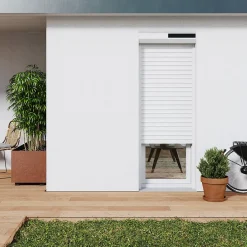 Volet roulant solaire aluminium blanc - ouverture motorisée - - l.140 x H.215 cm-Fortia Online
