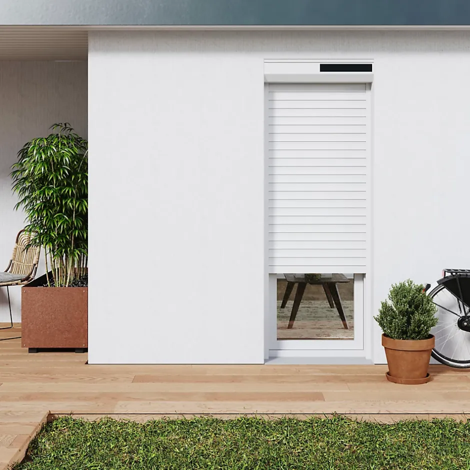 Volet roulant solaire aluminium blanc - ouverture motorisée - - l.140 x H.215 cm-Fortia Online