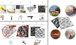 16x - 4m2 panneaux muraux 3D en polystyrène XPS flexibles 50 x 50 cm Revêtement mural et de plafond moderne Rubin Black-Ikhemalarka Clearance