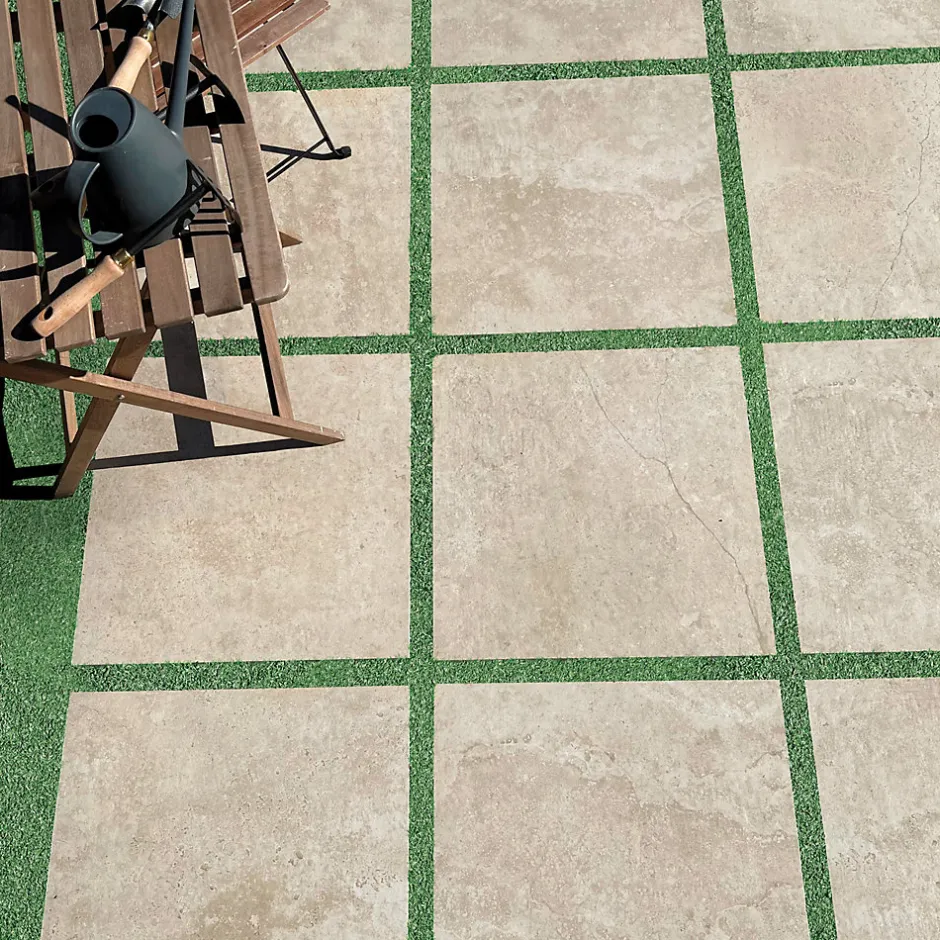 60x60 Lot 2 Dalles Grès Cérame Imitation Pierre de Travertin ép. 20mm - R11-Allocarrelage